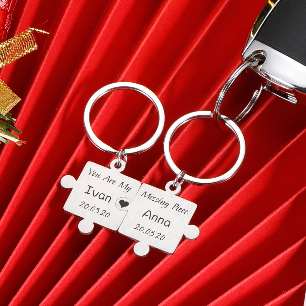 Personalisiertes Datum und Name Puzzle Schlüsselanhänger für Ehepaar