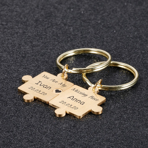 Personalisiertes Datum und Name Puzzle Schlüsselanhänger für Ehepaar