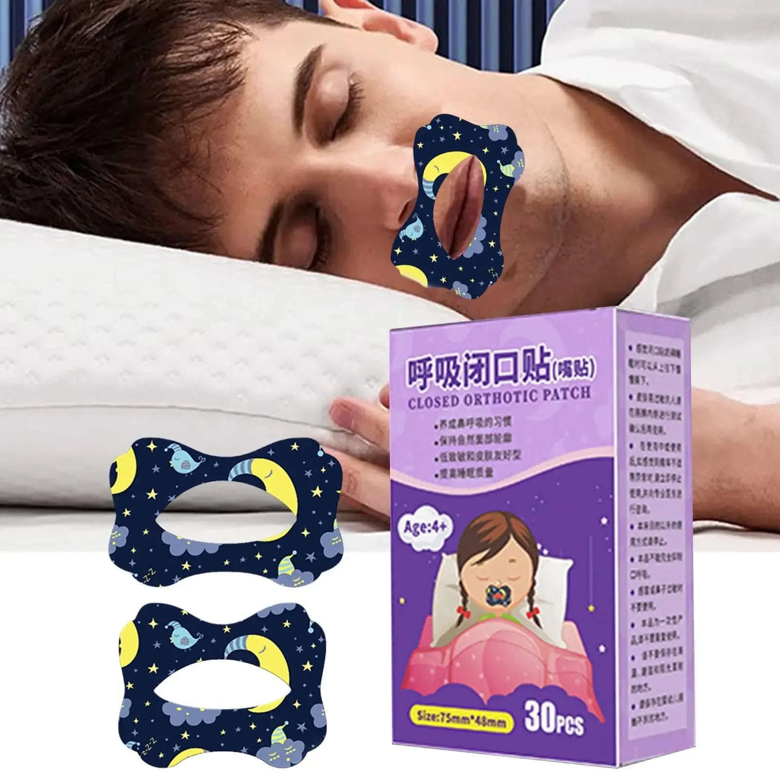 30 Stück/Box Anti-Schnarch Aufkleber für Kinder und Erwachsene - Nacht Schlaf Lippen Nasen Atem verbessern Patch Mundkorrektur Orthese Tape"