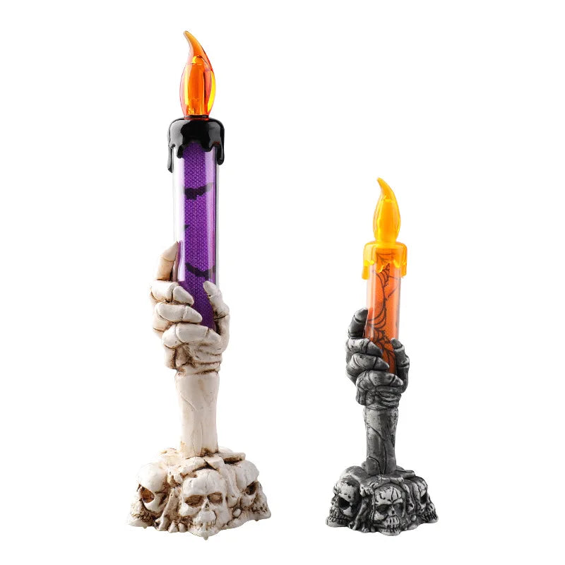 Gruselige Halloween Kerzen-Tischlampe mit Skelett Hand - Deko für Horrorfest & Geisterparty